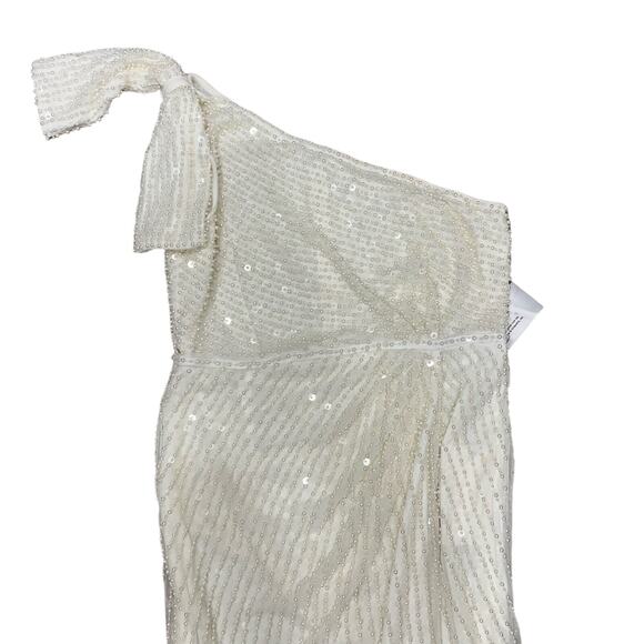 MAC DUGGAL 93735 Pearl Embellished Soft Tie One Shoulder Gown White 12 NEW - Picture 5 of 10